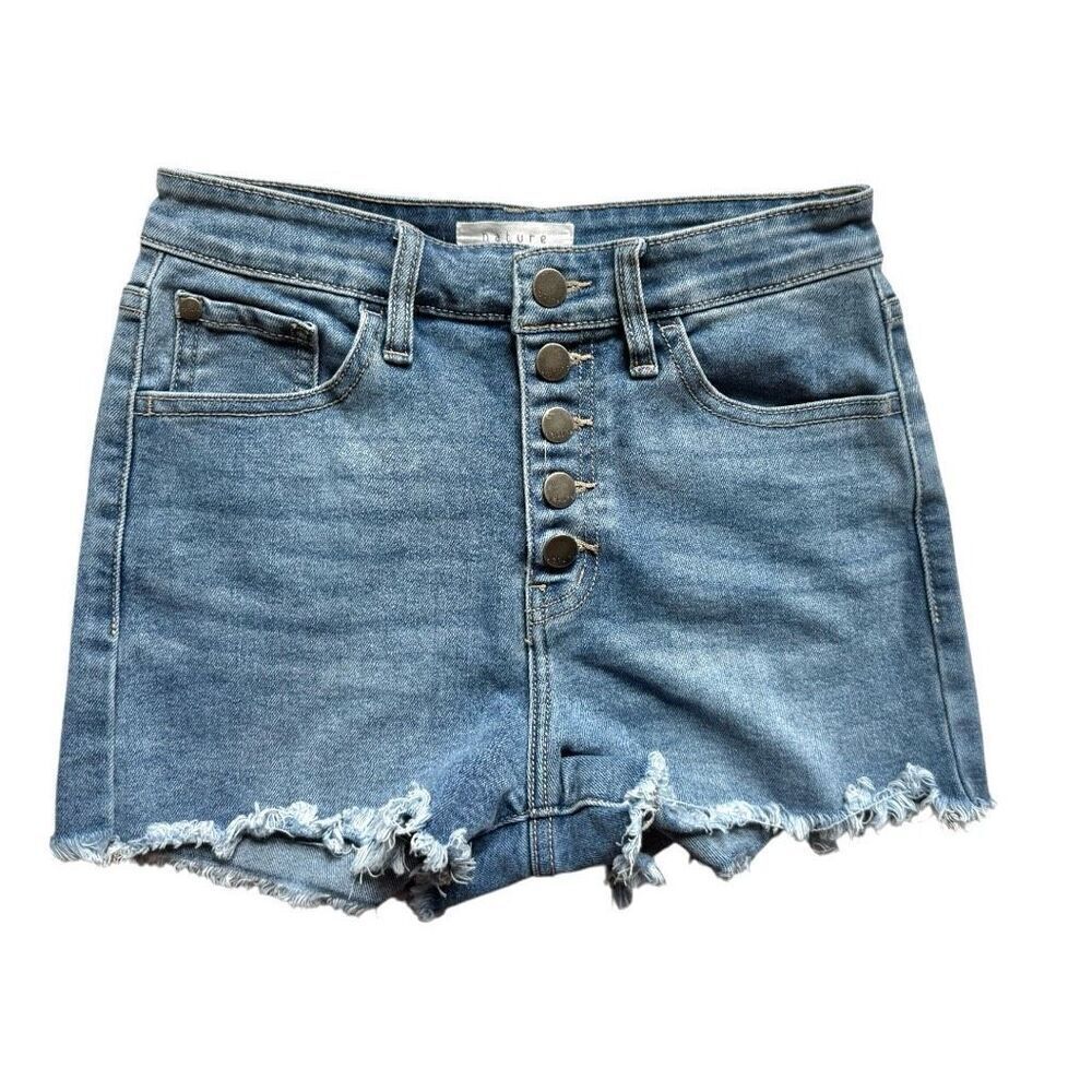 Womens Nature Denim Medium Rinse Button Down Raw Hem Festival Jean Shirts  Sz M